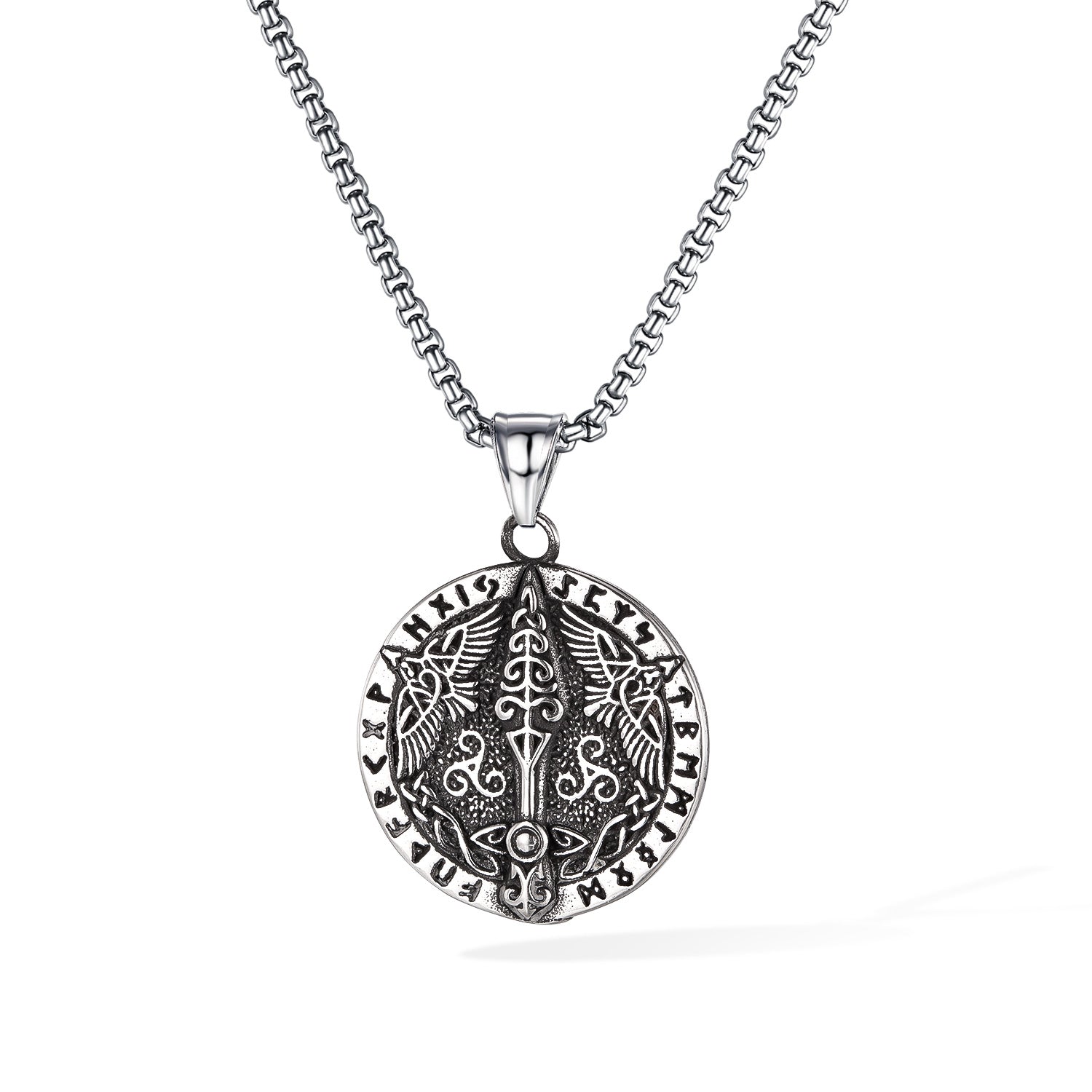 Viking Stainless Steel Sword Pendant Necklace for Men – Norse Mythology Titanium Steel Amulet with Valknut & Rune Symbols – Nordic Warrior Jewelry-Men's Pendant Necklace-SunnyHouse Jewelry