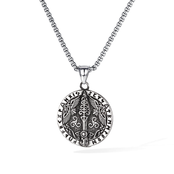 Viking Stainless Steel Sword Pendant Necklace for Men – Norse Mythology Titanium Steel Amulet with Valknut & Rune Symbols – Nordic Warrior Jewelry-Men's Pendant Necklace-SunnyHouse Jewelry