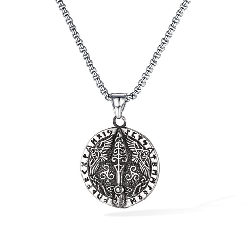 Viking Stainless Steel Sword Pendant Necklace for Men – Norse Mythology Titanium Steel Amulet with Valknut & Rune Symbols – Nordic Warrior Jewelry-Men's Pendant Necklace-SunnyHouse Jewelry