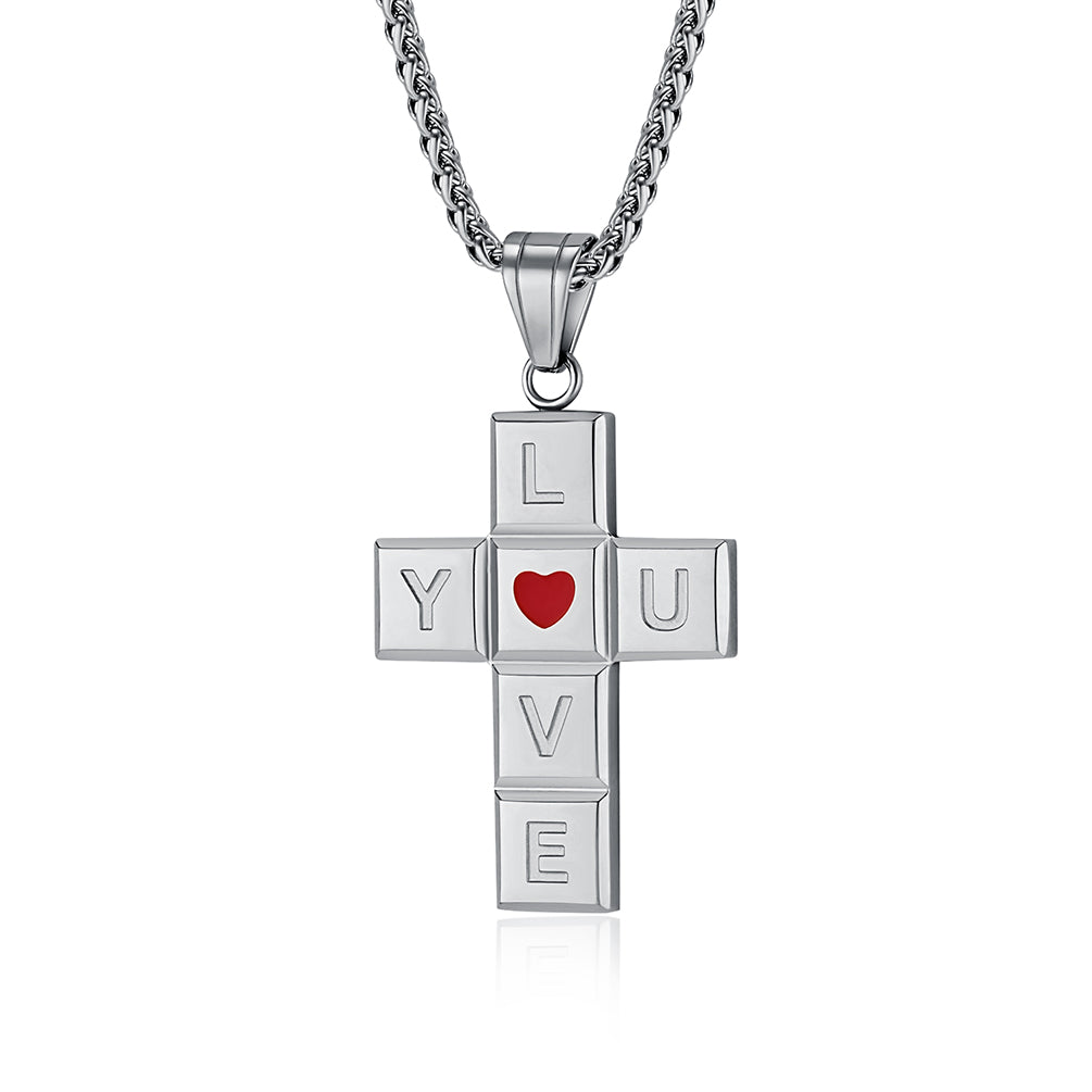 Men's Titanium Stainless Steel Cross Pendant Necklace with Love Design - Perfect Gift for Special Occasions-Men's Pendant Necklace-SunnyHouse Jewelry