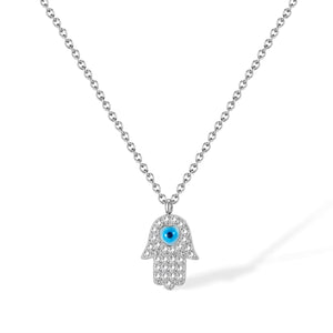 Women’s Evil Eye Hamsa Hand Pendant Necklace – Sterling Silver Plated Chain with Blue Eye Charm – Protective Jewelry Gift for Women-Women's Necklace-SunnyHouse Jewelry