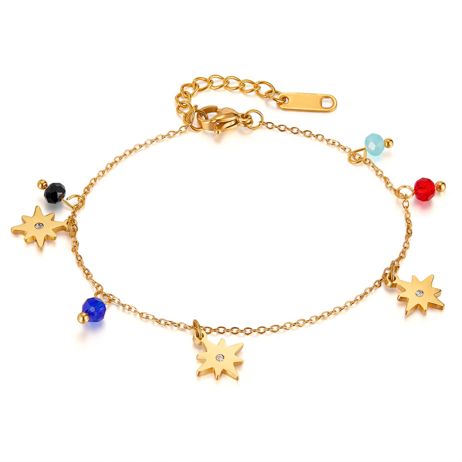 Elegant Women's Titanium Stainless Steel Star Charm Bracelet with Colorful Beads, Gold Plated, Adjustable Chain, Jewelry for Women and Girls-Women's Bangle-SunnyHouse Jewelry