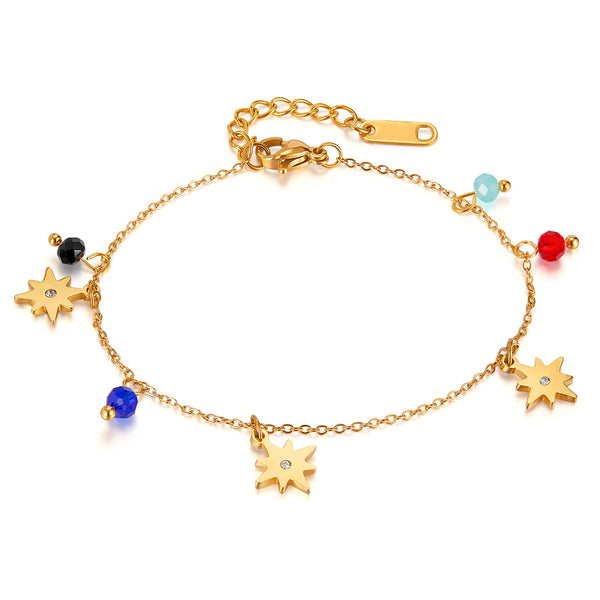 Elegant Women's Titanium Stainless Steel Star Charm Bracelet with Colorful Beads, Gold Plated, Adjustable Chain, Jewelry for Women and Girls-Women's Bangle-SunnyHouse Jewelry