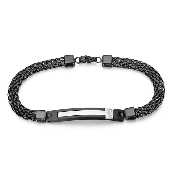 Men’s Titanium Stainless Steel Bracelet – Gold Plated Woven Chain with White Inlay & CZ Accent – Durable, Stylish & Hypoallergenic Jewelry for Men-Men's Bracelet-SunnyHouse Jewelry