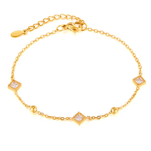 18K Gold‑Plated Titanium Stainless Steel Princess‑Cut CZ Station Bracelet for Women – Adjustable Dainty Hypoallergenic & Tarnish‑Resistant Jewelry Gift-Women's Bangle-SunnyHouse Jewelry
