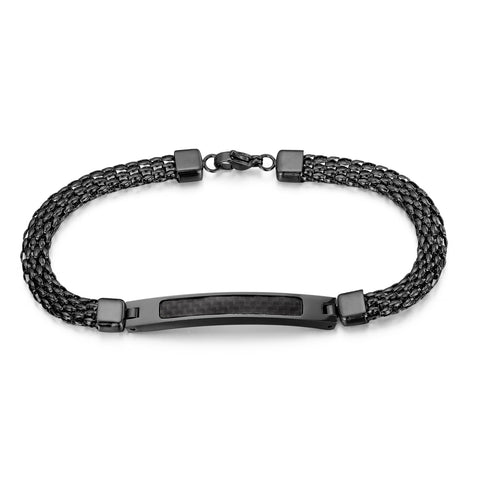 Men’s Titanium Stainless Steel Bracelet – Gold Plated Mesh Chain with Black Carbon Fiber Inlay – Durable, Stylish, and Hypoallergenic Jewelry for Men-Men's Bracelet-SunnyHouse Jewelry