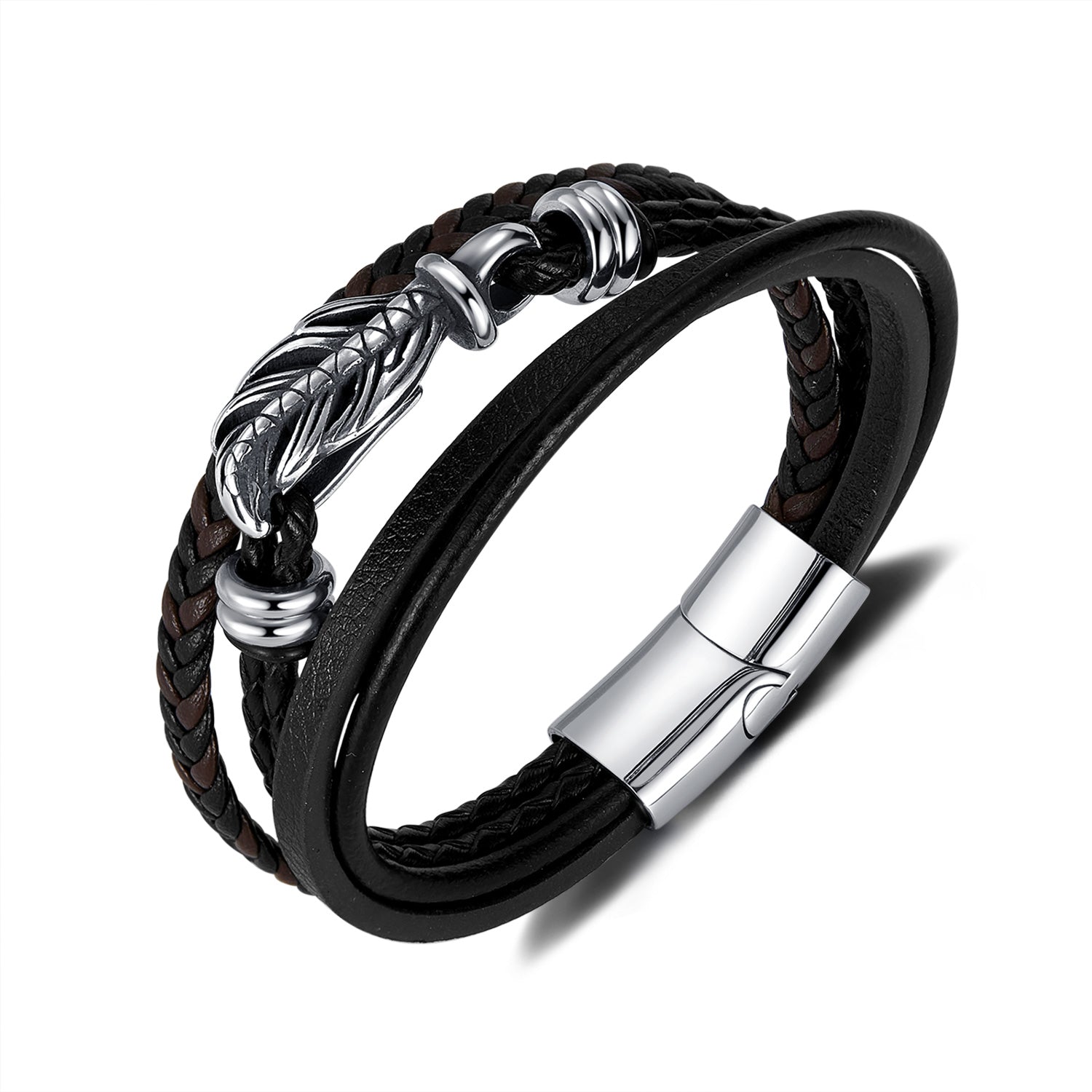 Men's Woven Leather Bracelet with Stainless Steel Dragon Clasp - Durable and Fashion-Forward Accessory-Men's Bracelet-SunnyHouse Jewelry