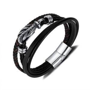 Men's Woven Leather Bracelet with Stainless Steel Dragon Clasp - Durable and Fashion-Forward Accessory-Men's Bracelet-SunnyHouse Jewelry