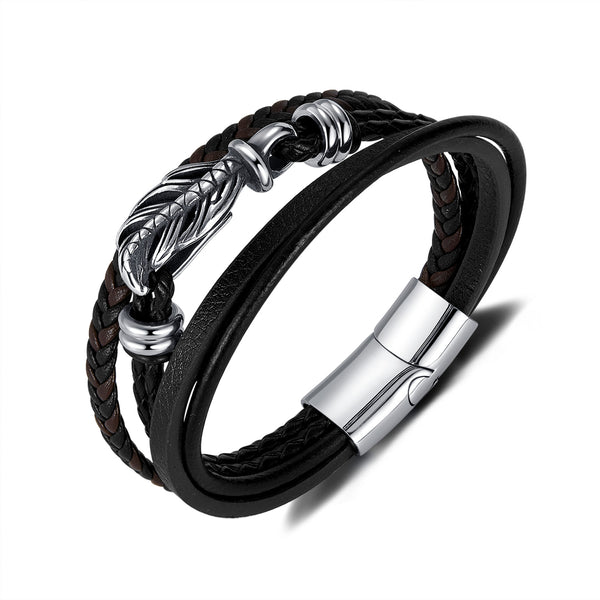Men's Woven Leather Bracelet with Stainless Steel Dragon Clasp - Durable and Fashion-Forward Accessory-Men's Bracelet-SunnyHouse Jewelry