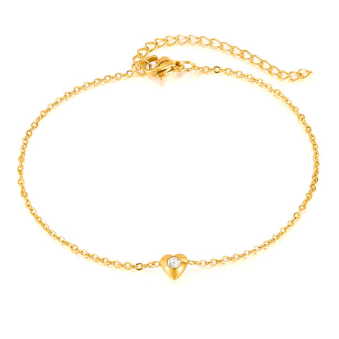 Women's Gold Titanium Stainless Steel Anklet with Heart Charm and Cubic Zirconia – Dainty Adjustable Chain Ankle Bracelet for Women and Girls-Women's Anklet-SunnyHouse Jewelry