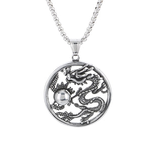 Men’s Titanium Stainless Steel Dragon Pendant Necklace – Intricate Circular Dragon Design – Durable and Stylish Necklace for Men-Men's Pendant Necklace-SunnyHouse Jewelry
