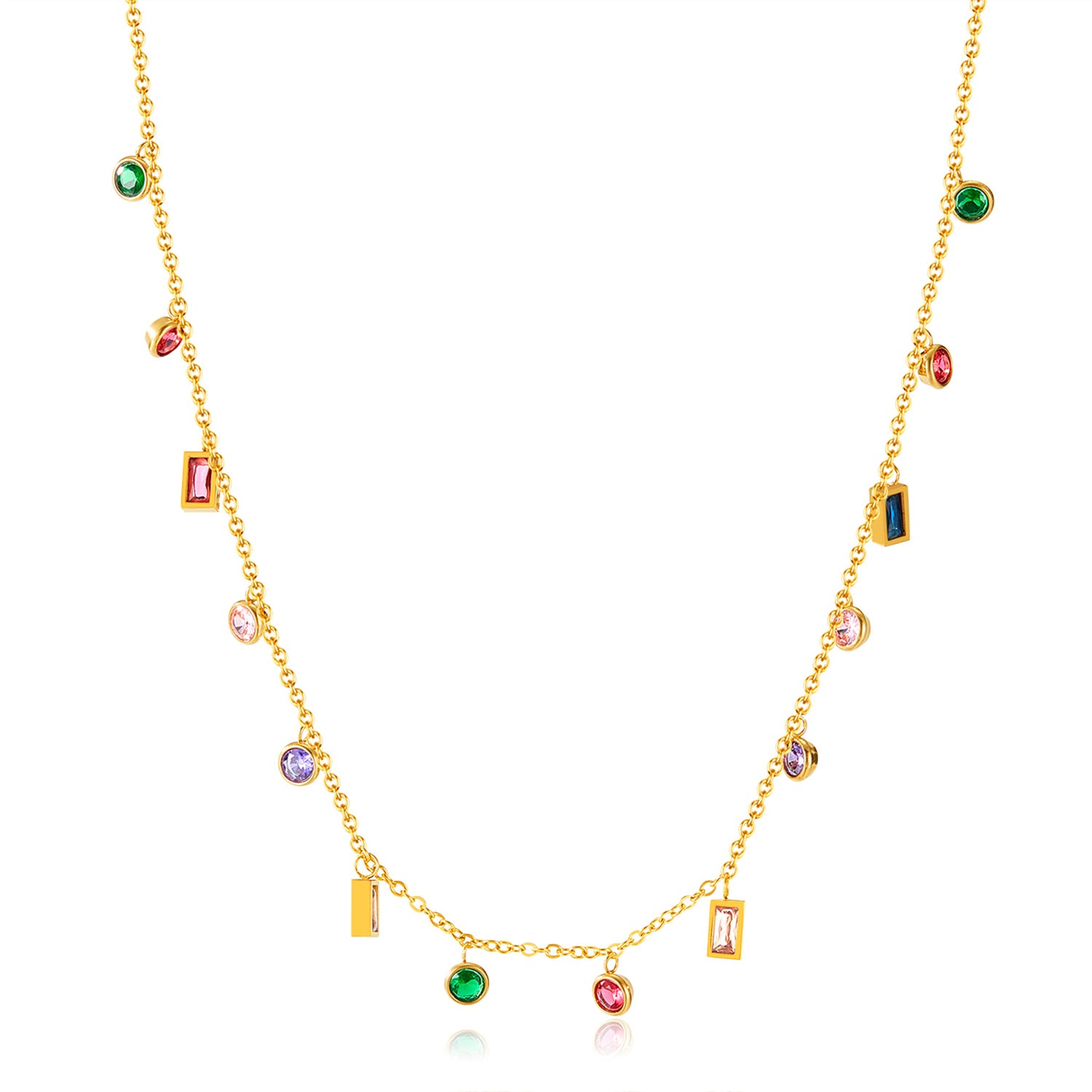 Vibrant Women's Gold Chain Necklace with Multicolor Gemstone Charms – Elegant, Playful Jewelry Piece-Women's Necklace-SunnyHouse Jewelry