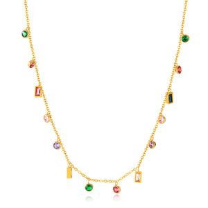 Vibrant Women's Gold Chain Necklace with Multicolor Gemstone Charms – Elegant, Playful Jewelry Piece-Women's Necklace-SunnyHouse Jewelry