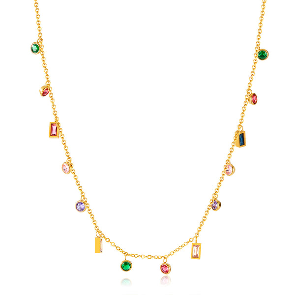 Vibrant Women's Gold Chain Necklace with Multicolor Gemstone Charms – Elegant, Playful Jewelry Piece-Women's Necklace-SunnyHouse Jewelry