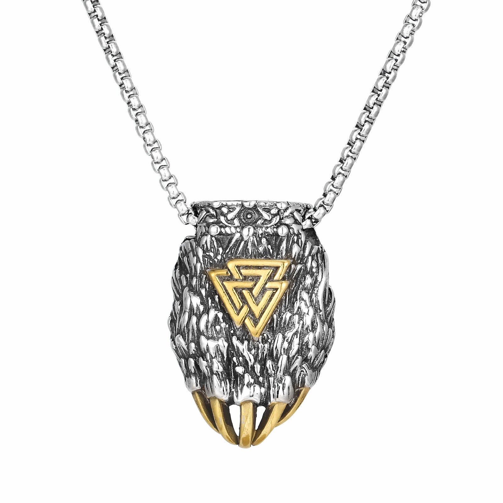 Men’s Titanium Stainless Steel Viking Pendant Necklace – Nordic Symbol Claw Design – Durable Norse Jewelry for Men-Men's Pendant Necklace-SunnyHouse Jewelry