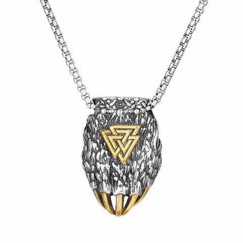 Men’s Titanium Stainless Steel Viking Pendant Necklace – Nordic Symbol Claw Design – Durable Norse Jewelry for Men-Men's Pendant Necklace-SunnyHouse Jewelry