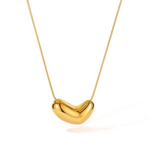 Women’s Titanium Stainless Steel Bean Pendant Necklace – Minimalist Gold Plated Chain – Modern Heart Bean Charm Jewelry – Hypoallergenic & Tarnish Resistant-Women's Necklace-SunnyHouse Jewelry