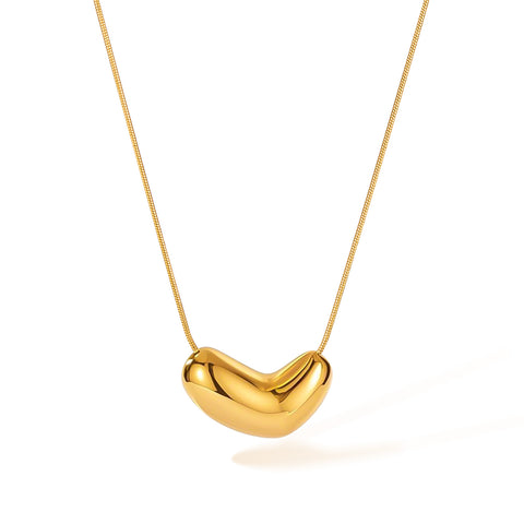 Women’s Titanium Stainless Steel Bean Pendant Necklace – Minimalist Gold Plated Chain – Modern Heart Bean Charm Jewelry – Hypoallergenic & Tarnish Resistant-Women's Necklace-SunnyHouse Jewelry
