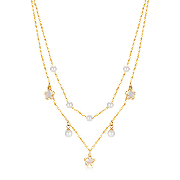 Women’s Simple Fashion Pendant Necklace – Layered Gold Chain with Pearl & Clover Charms, Dainty Fashion Jewelry for Everyday Wear and Special Occasions-Women's Necklace-SunnyHouse Jewelry
