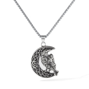 Celtic Crow Moon Pendant Necklace for Men – Titanium Stainless Steel Raven Necklace with Pentagram and Knotwork – Norse Viking Bird Amulet Jewelry-Men's Pendant Necklace-SunnyHouse Jewelry
