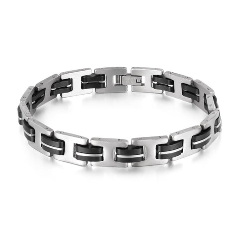 Men’s Harley Bike Bracelet – Dual-Tone Black & Silver Link Bracelet for Men – Durable, Stylish, Hypoallergenic Biker-Inspired Jewelry-Men's Bracelet-SunnyHouse Jewelry