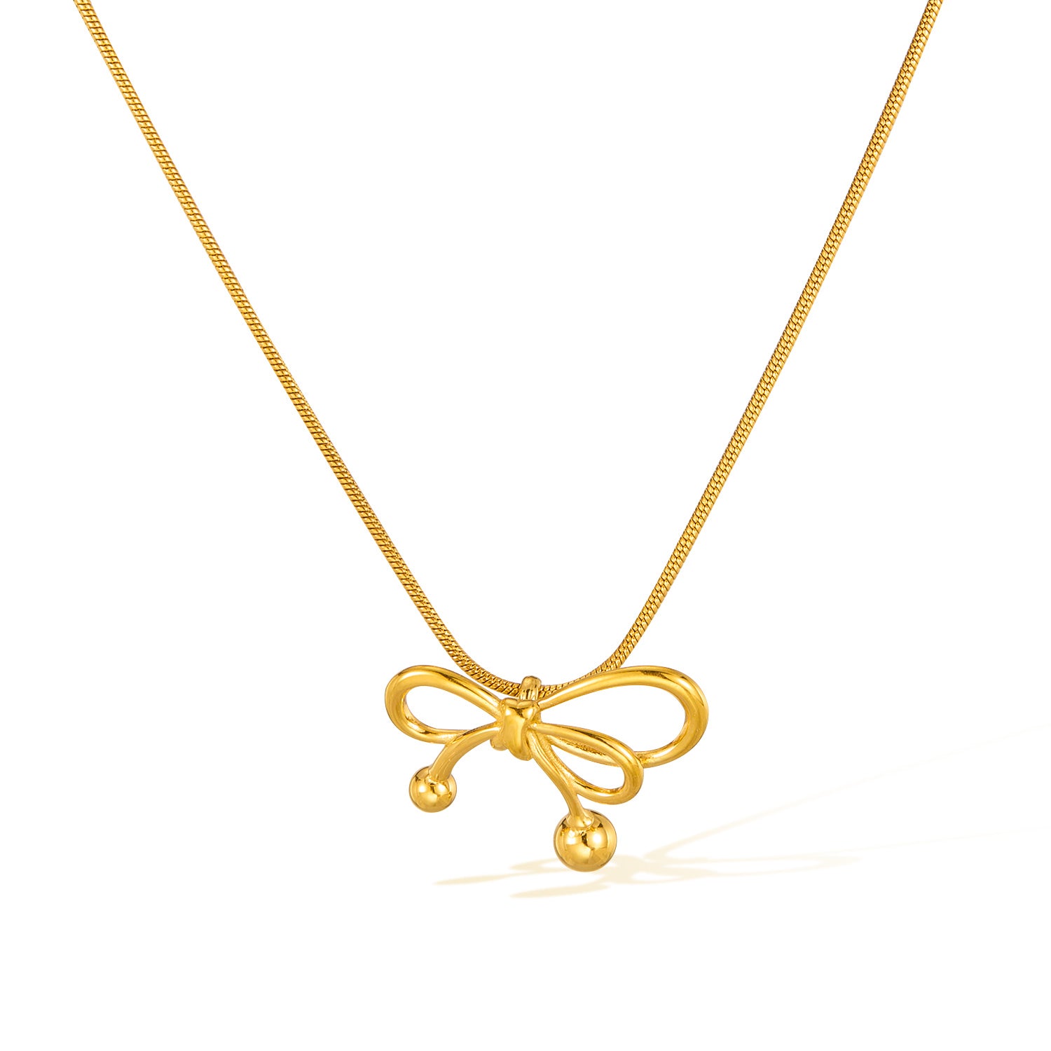 Women’s Titanium Stainless Steel Bow Pendant Necklace – Gold-Plated Snake Chain, Cute and Elegant Hypoallergenic Jewelry for Daily Wear and Gifting-Women's Necklace-SunnyHouse Jewelry