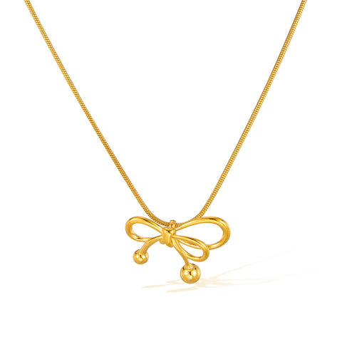 Women’s Titanium Stainless Steel Bow Pendant Necklace – Gold-Plated Snake Chain, Cute and Elegant Hypoallergenic Jewelry for Daily Wear and Gifting-Women's Necklace-SunnyHouse Jewelry