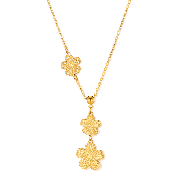 Women’s Floral Pendant Necklace – Gold Plated Titanium Stainless Steel – Triple Flower Drop Design – Elegant Hypoallergenic Jewelry for Women-Women's Necklace-SunnyHouse Jewelry