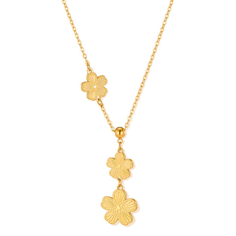 Women’s Floral Pendant Necklace – Gold Plated Titanium Stainless Steel – Triple Flower Drop Design – Elegant Hypoallergenic Jewelry for Women-Women's Necklace-SunnyHouse Jewelry