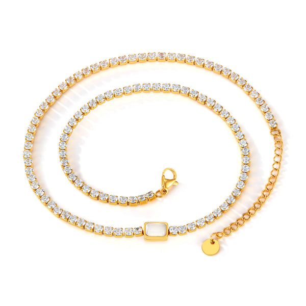 Luxurious Women's Crystal Tennis Necklace - Gold Finish with Sparkling Cubic Zirconia-Women's Necklace-SunnyHouse Jewelry