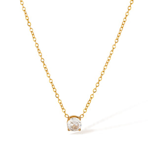 Classic Solitaire Crystal Pendant Necklace in Titanium Stainless Steel with Gold-Tone Finish-Women's Necklace-SunnyHouse Jewelry