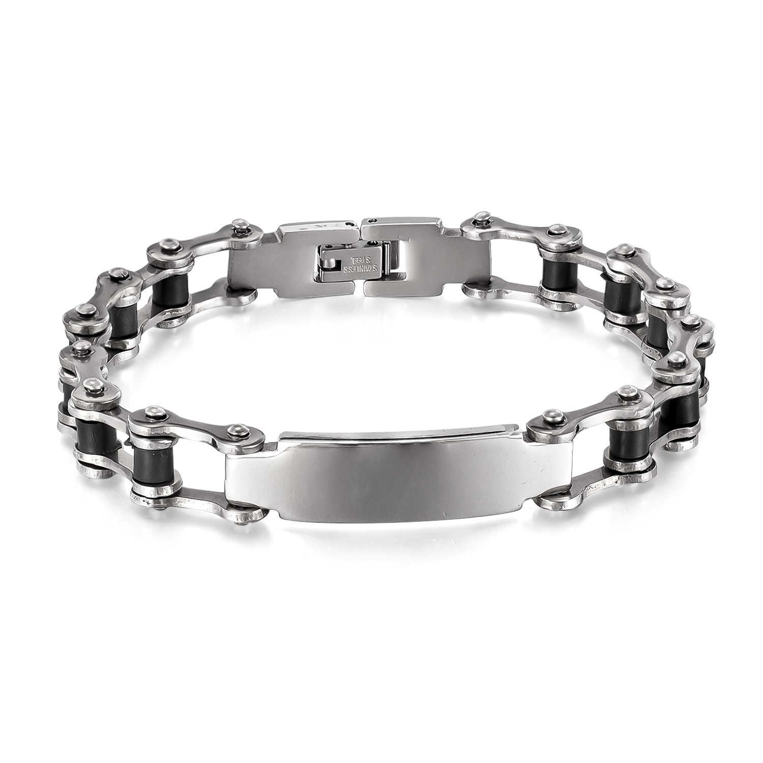Men’s Motorcycle Chain Bracelet – Heavy Duty Biker Style ID Bracelet for Men – Durable, Scratch-Resistant, Polished Black & Silver Finish-Men's Bracelet-SunnyHouse Jewelry
