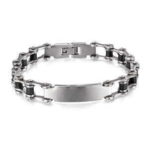 Men’s Motorcycle Chain Bracelet – Heavy Duty Biker Style ID Bracelet for Men – Durable, Scratch-Resistant, Polished Black & Silver Finish-Men's Bracelet-SunnyHouse Jewelry