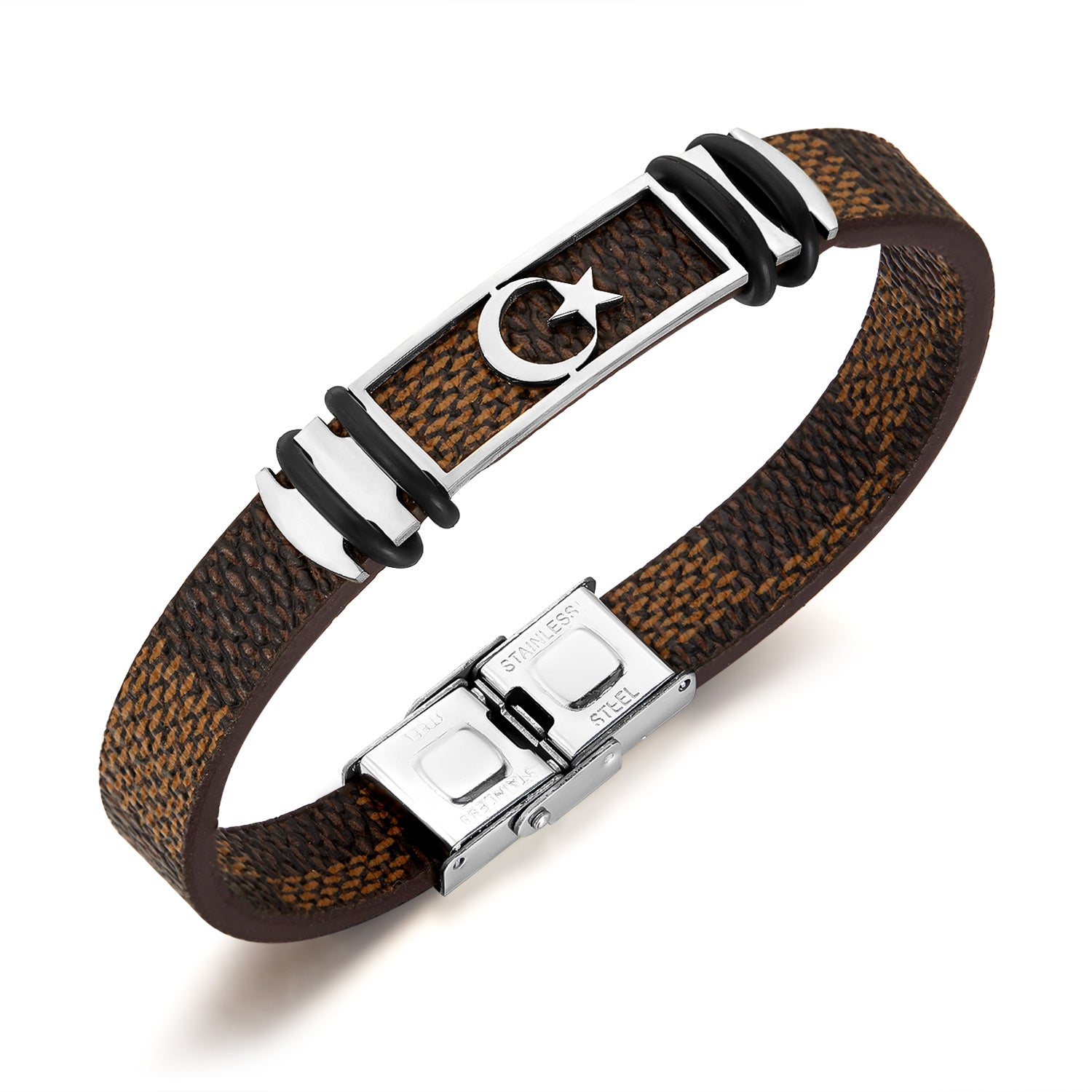 Men's Titanium Stainless Steel Bracelet with Crescent and Star Design - Elegant Islamic Motif, Durable and Hypoallergenic-Men's Bracelet-SunnyHouse Jewelry