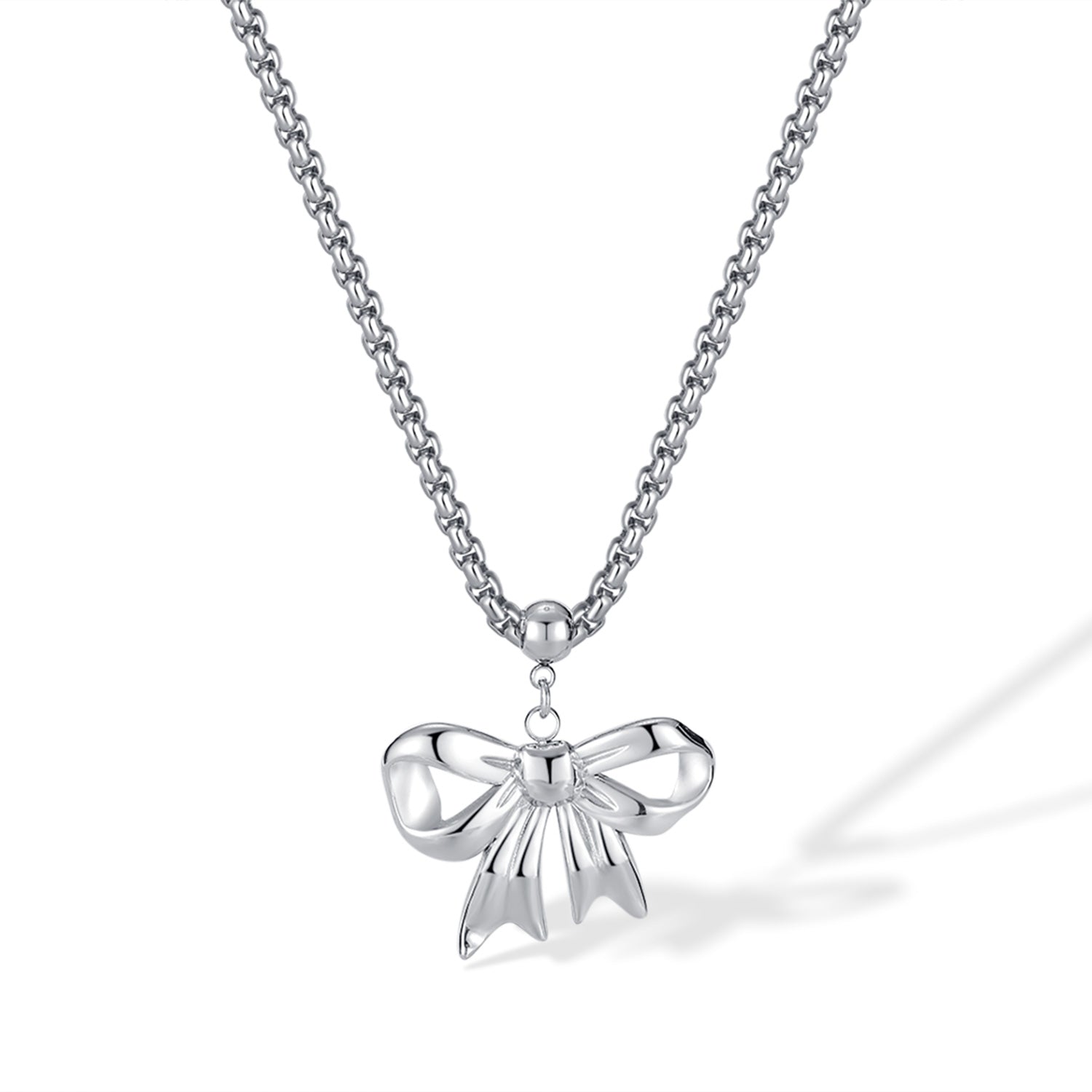 Women’s Lucky Bow Pendant Necklace – Silver Chunky Chain Statement Jewelry, Elegant and Durable Fashion Necklace for Women-Women's Necklace-SunnyHouse Jewelry