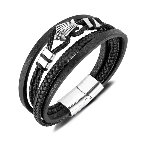 Men’s Nautical Anchor Bracelet – Titanium Stainless Steel & Black Braided Leather Wrap Bracelet – Marine-Inspired Jewelry for Men-Men's Bracelet-SunnyHouse Jewelry