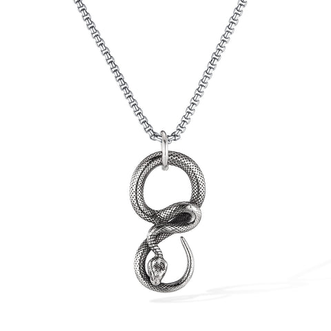 Snake Pendant Necklace for Men – Titanium Stainless Steel Infinity Serpent Necklace – Gothic Reptile Symbol Amulet Jewelry-Men's Pendant Necklace-SunnyHouse Jewelry