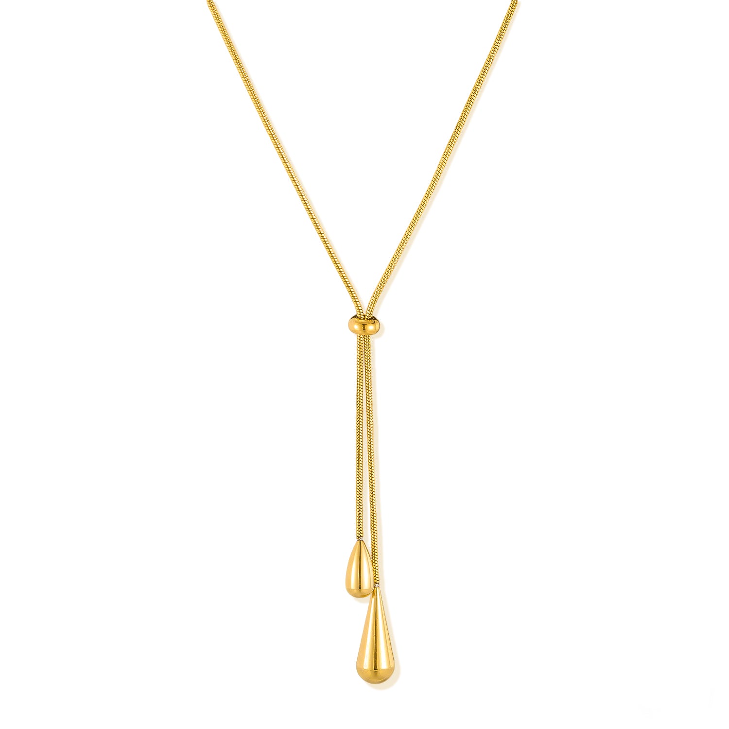 Elegant Teardrop Lariat Necklace for Women – Gold Plated Titanium Stainless Steel Y Pendant Jewelry – Adjustable Drop Chain Necklace for Daily or Party Wear-Women's Necklace-SunnyHouse Jewelry