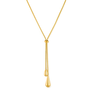 Elegant Teardrop Lariat Necklace for Women – Gold Plated Titanium Stainless Steel Y Pendant Jewelry – Adjustable Drop Chain Necklace for Daily or Party Wear-Women's Necklace-SunnyHouse Jewelry