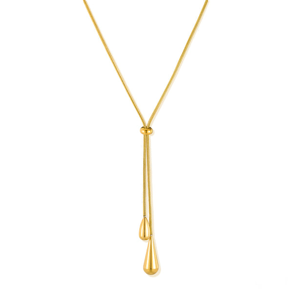 Elegant Teardrop Lariat Necklace for Women – Gold Plated Titanium Stainless Steel Y Pendant Jewelry – Adjustable Drop Chain Necklace for Daily or Party Wear-Women's Necklace-SunnyHouse Jewelry