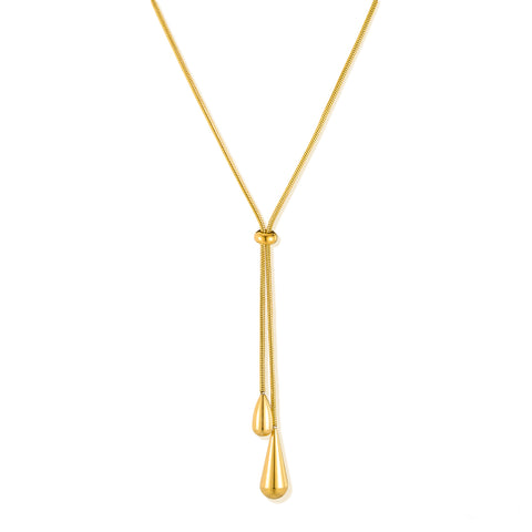 Elegant Teardrop Lariat Necklace for Women – Gold Plated Titanium Stainless Steel Y Pendant Jewelry – Adjustable Drop Chain Necklace for Daily or Party Wear-Women's Necklace-SunnyHouse Jewelry