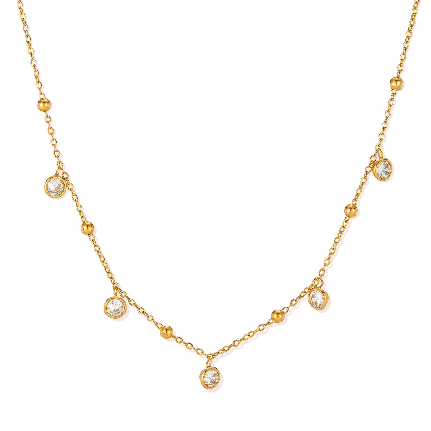 Elegant Titanium Stainless Steel Necklace with Crystal Bezel Set Charms for Women-Women's Necklace-SunnyHouse Jewelry