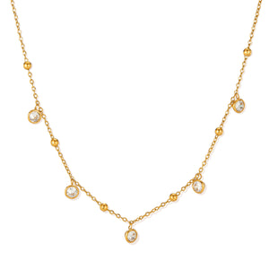 Elegant Titanium Stainless Steel Necklace with Crystal Bezel Set Charms for Women-Women's Necklace-SunnyHouse Jewelry
