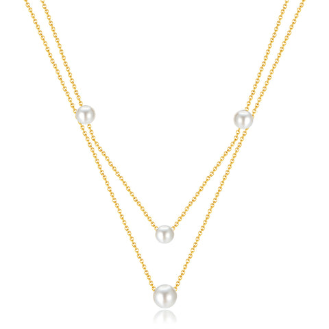Chic Women's Gold Layered Pearl Necklace – Elegant Multi-Strand Design, Versatile Day-to-Night Accessory-Women's Necklace-SunnyHouse Jewelry