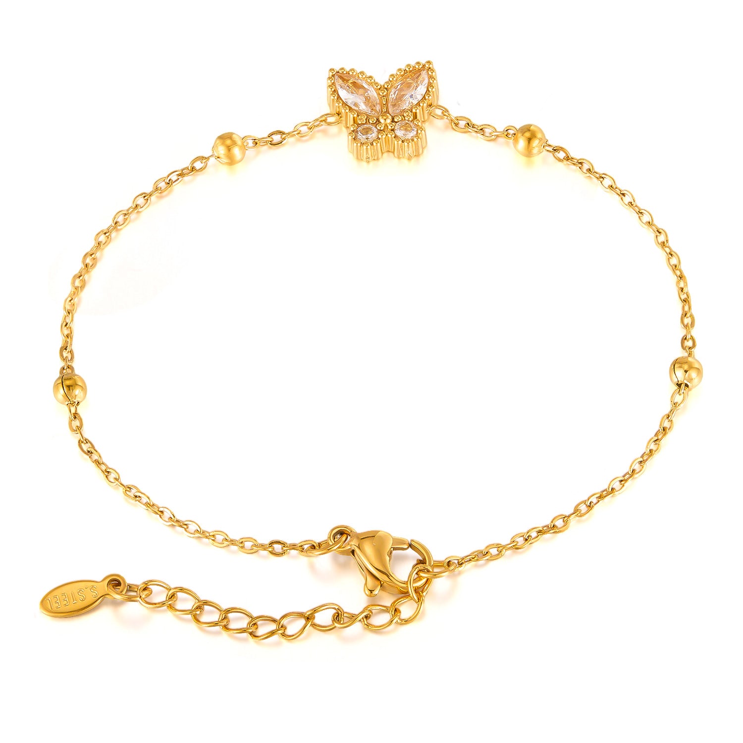 18K Gold‑Plated Titanium Stainless Steel Butterfly Bracelet for Women – Adjustable Dainty Cubic Zirconia Charm, Hypoallergenic & Tarnish‑Resistant Jewelry Gift-Women's Bangle-SunnyHouse Jewelry