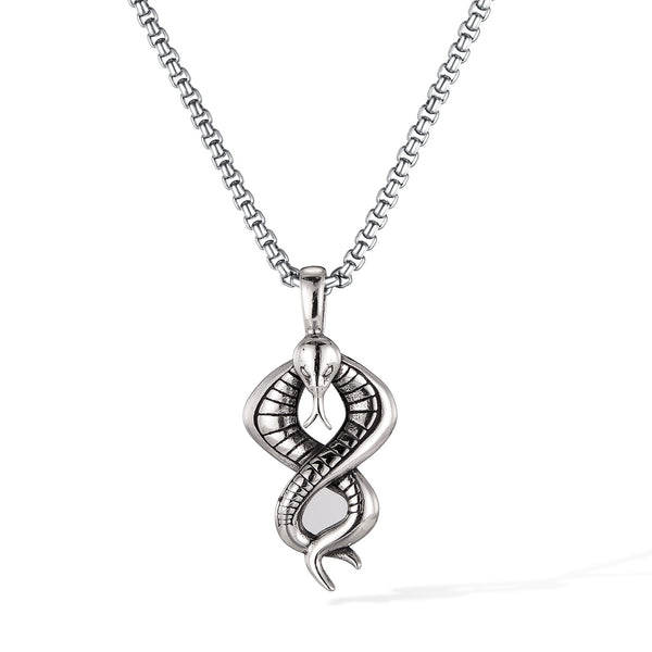 Cobra Snake Pendant Necklace for Men – Titanium Stainless Steel Serpent Jewelry – Gothic Snake Necklace with Hooded Design for Strength and Protection-Men's Pendant Necklace-SunnyHouse Jewelry
