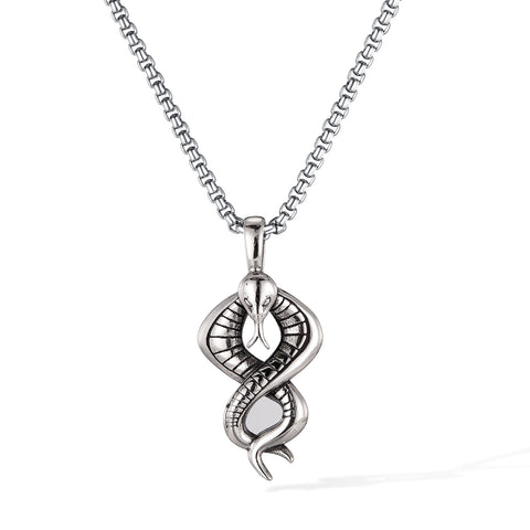 Cobra Snake Pendant Necklace for Men – Titanium Stainless Steel Serpent Jewelry – Gothic Snake Necklace with Hooded Design for Strength and Protection-Men's Pendant Necklace-SunnyHouse Jewelry