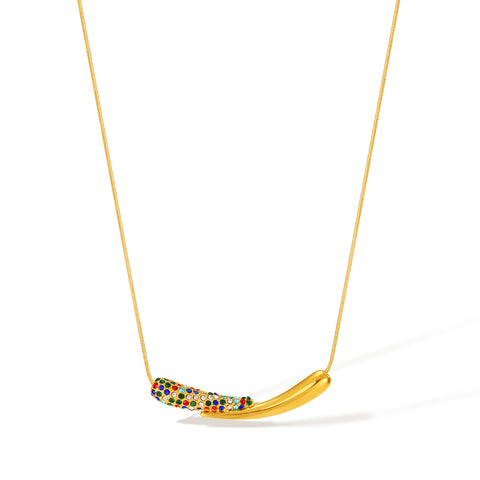 Women’s Colorful Pendant Necklace – Gold Bar Pendant with Multicolor Crystal Inlay – Elegant Minimalist Jewelry Gift-Women's Necklace-SunnyHouse Jewelry