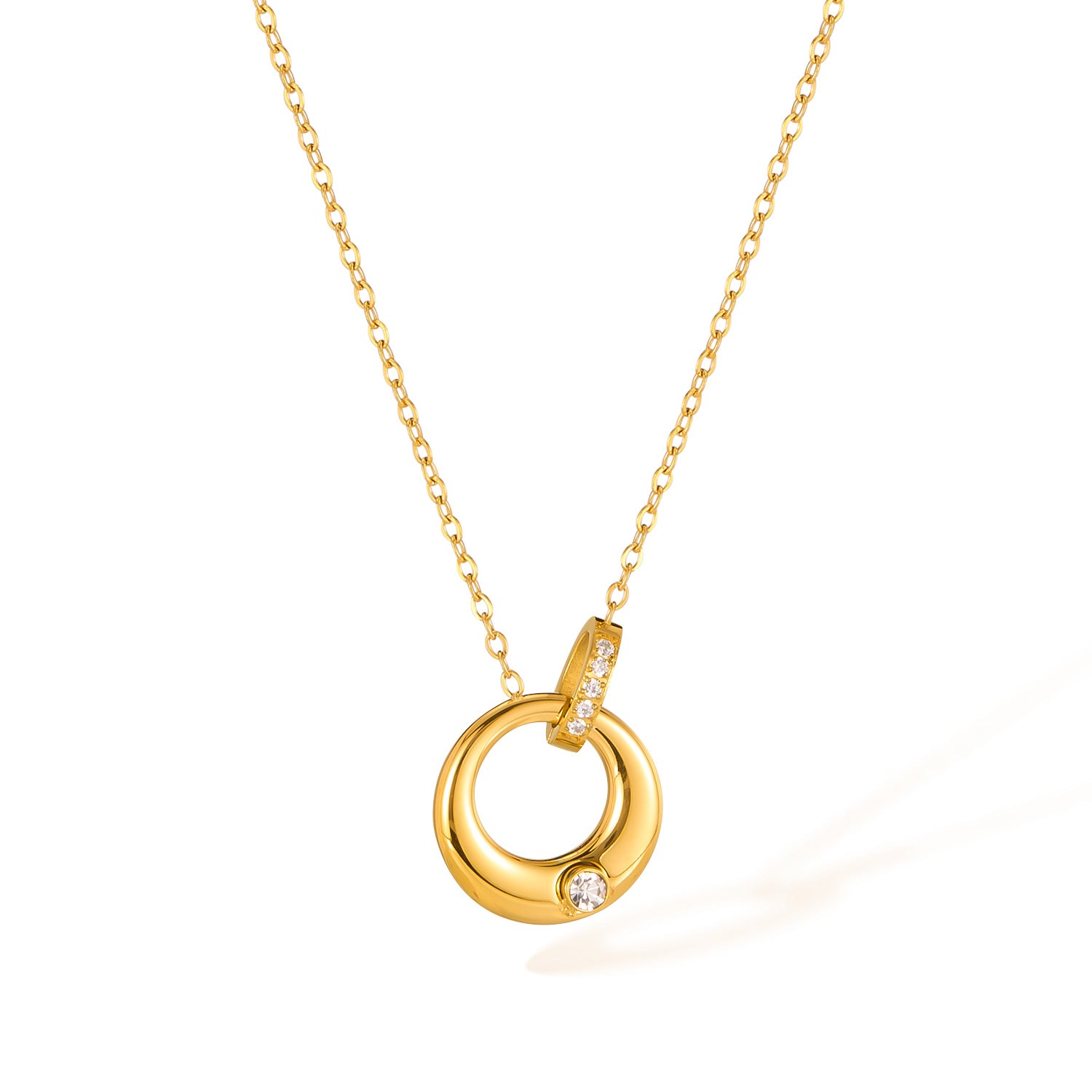 Women’s Titanium Stainless Steel Circle Pendant Necklace – Gold Plated with Cubic Zirconia – Elegant Round Charm Necklace – Hypoallergenic & Tarnish Resistant Jewelry-Women's Necklace-SunnyHouse Jewelry