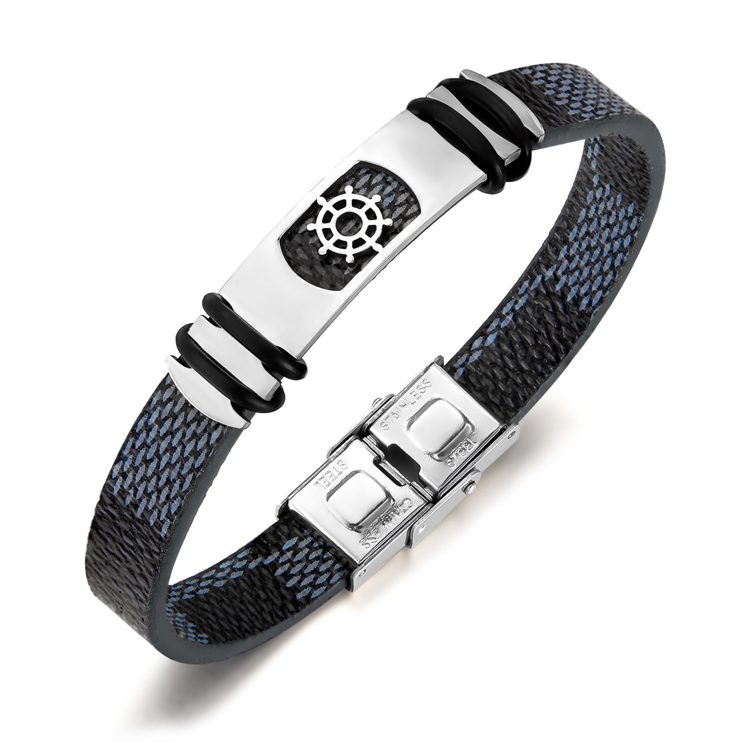 Men's Titanium Stainless Steel Bracelet with Nautical Wheel Motif - Sleek Design, Durable and Hypoallergenic-Men's Bracelet-SunnyHouse Jewelry